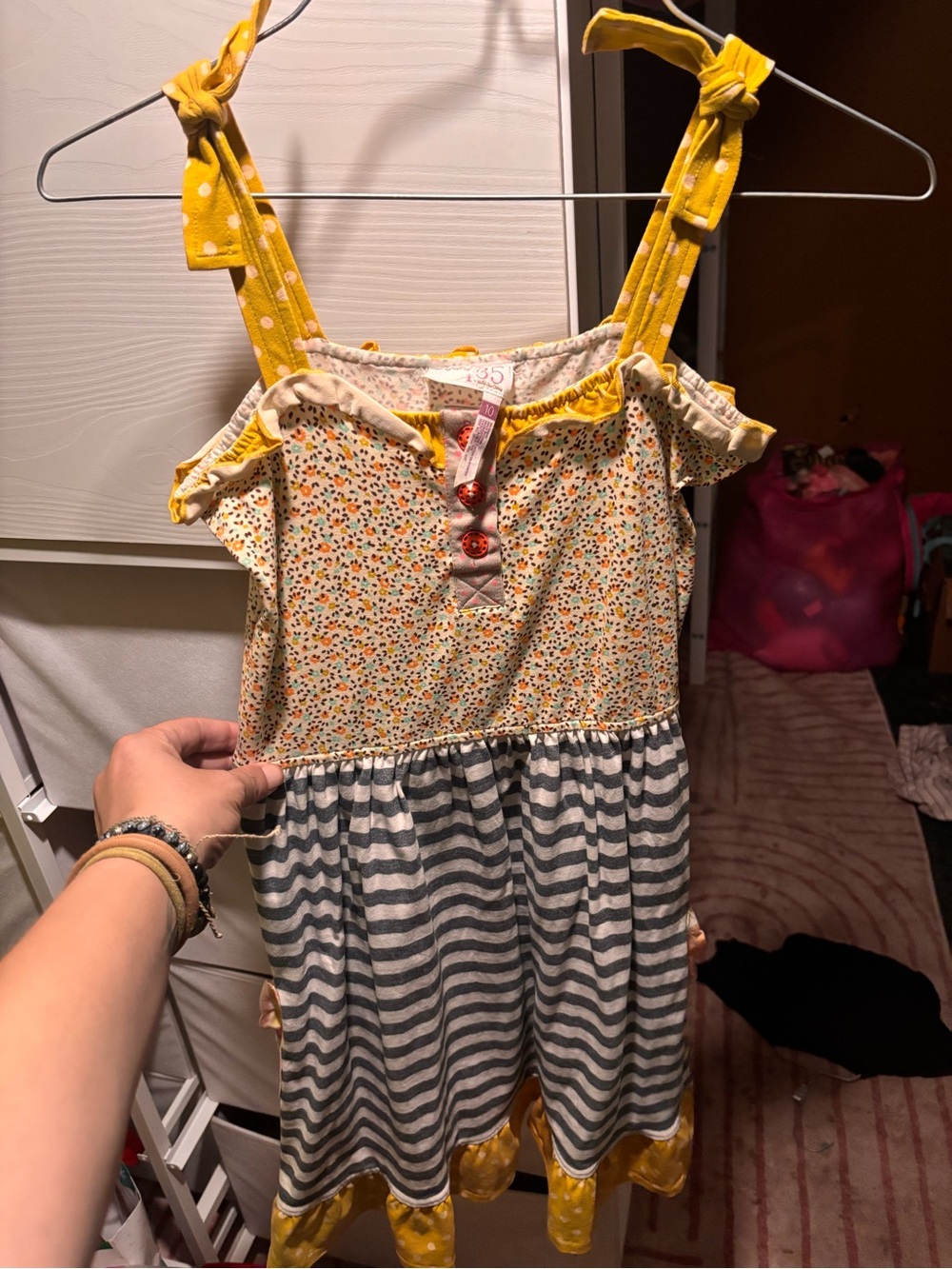 Matilda Jane Yellow Floral & Gray Striped Tie-Shoulder Dress